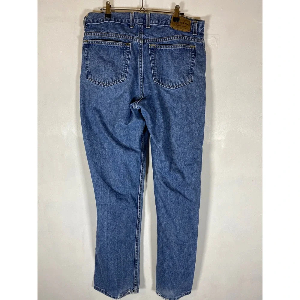Arizona Relaxed 36x34 Medium Wash Jeans Straight Leg Distressed Hem Denim
